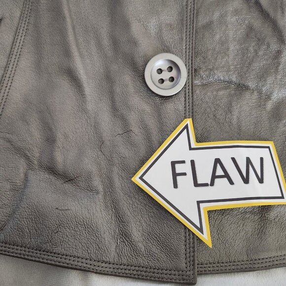 Nygard Jacket Pewter Leather Front Trim Collarless‎ Knit Back 3/4 Sleeves Size L - Picture 4 of 16